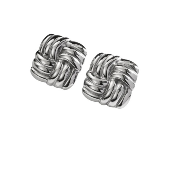 Vintage Silver Line Texture Square Clip On Earrings - Picture 2 of 6